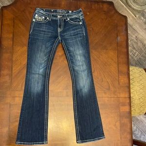 Miss Me Jeans, Signature rise boot cut, Size 28, darker wash color.